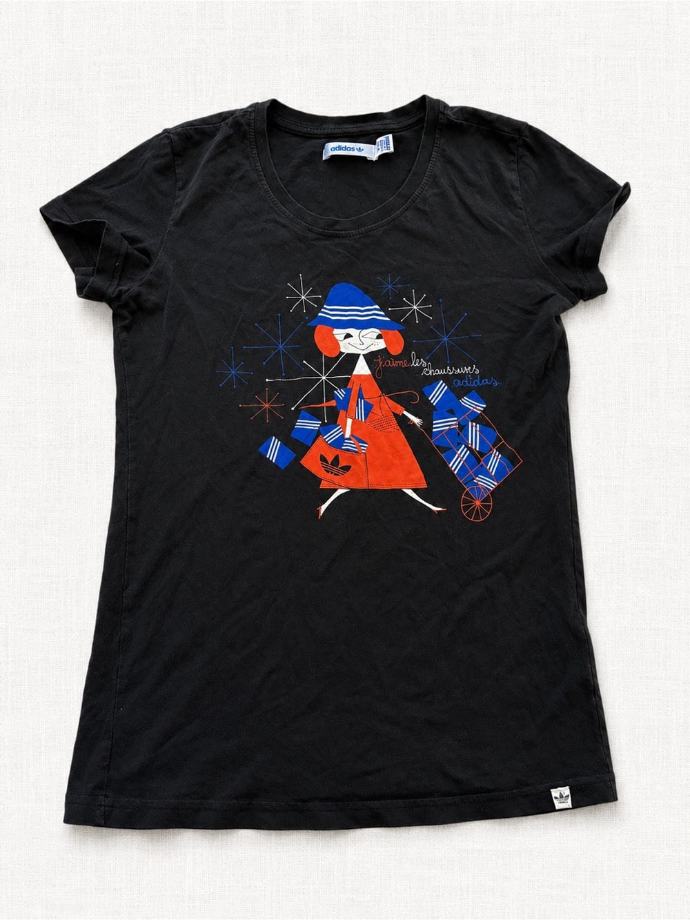 adidas Black Tee with White & Blue Logo